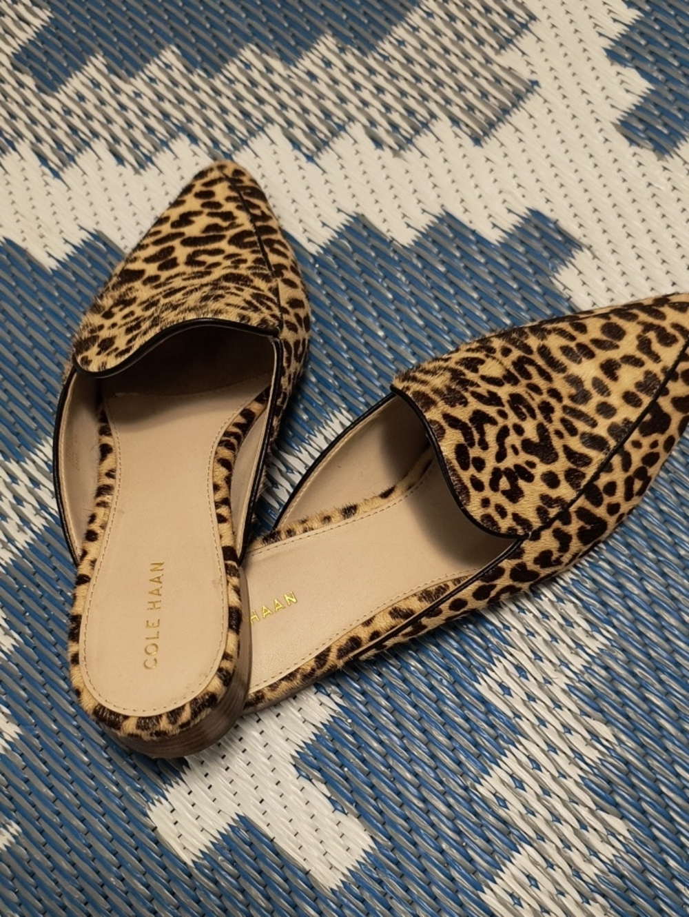 Cole Haan Leopard Print Pointed Toe D'Orsay Mules - Tan/Black